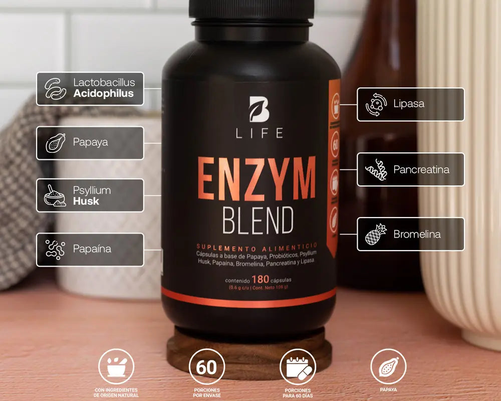 Enzym Blend B Life | Enzimas Digestivas Ingredientes Alivia la hinchazón y el malestar Disminuye las alergias alimentarias