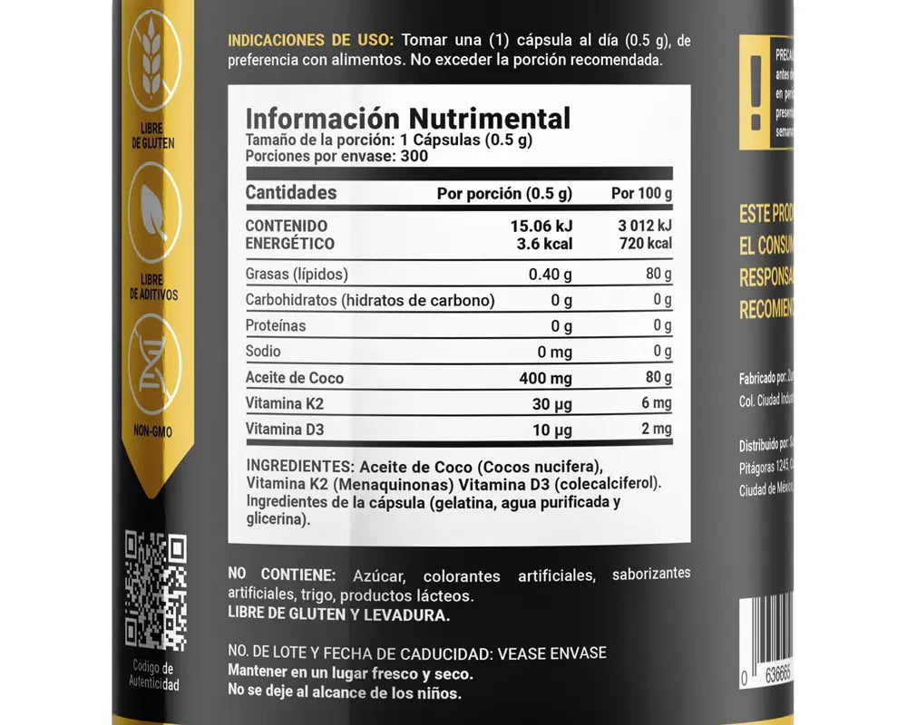 Ingredientes y beneficios del Coconut Oil D3+K2 B Life | Aceite de Coco, Vitamina D3 y K2