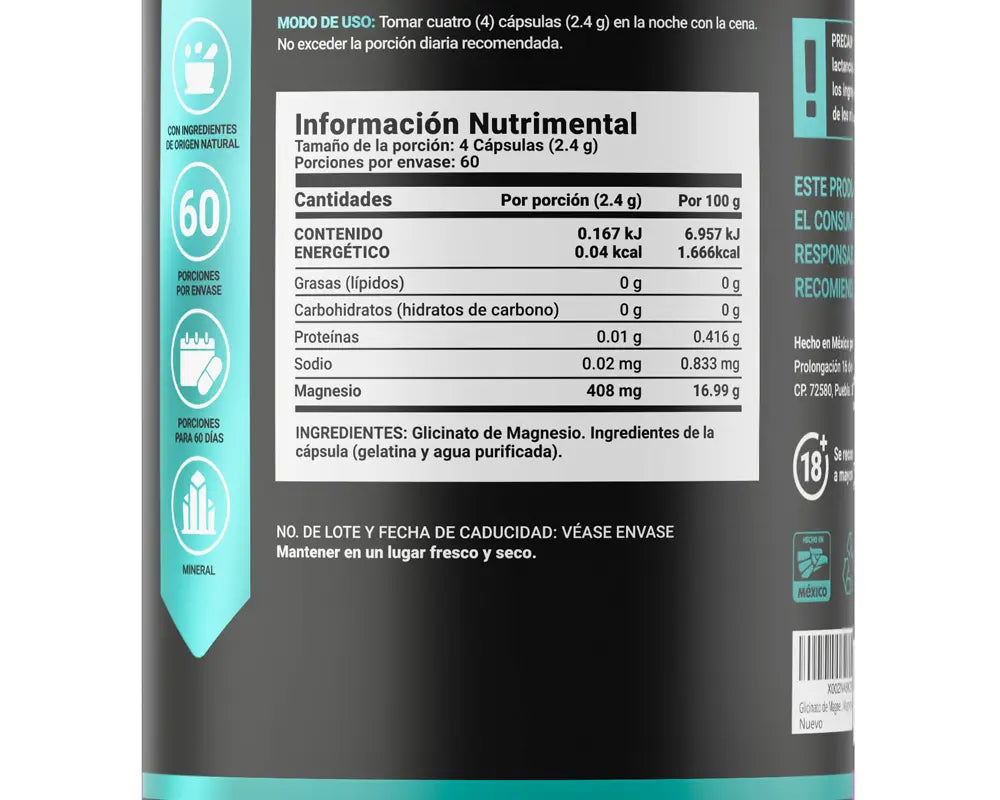 Ingredientes del Glycinate Mag B Life | Glicinato de Magnesio