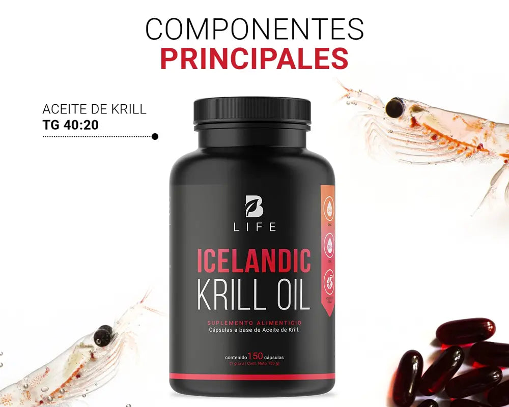 Ingredientes Icelandic Krill Oil B Life | Aceite de Krill Mejora la salud cardiovascular Propiedades antioxidantes