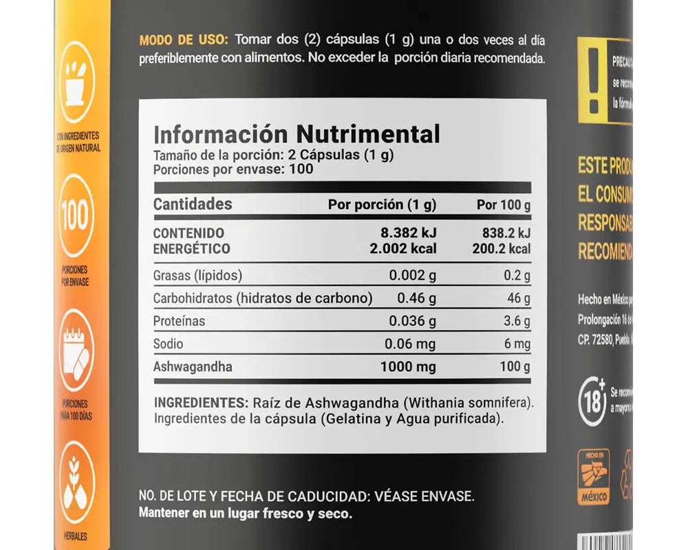 Ingredientes de Ashwagandha Root Powder, reduce el estrés y la ansiedad, mejora la función cognitiva