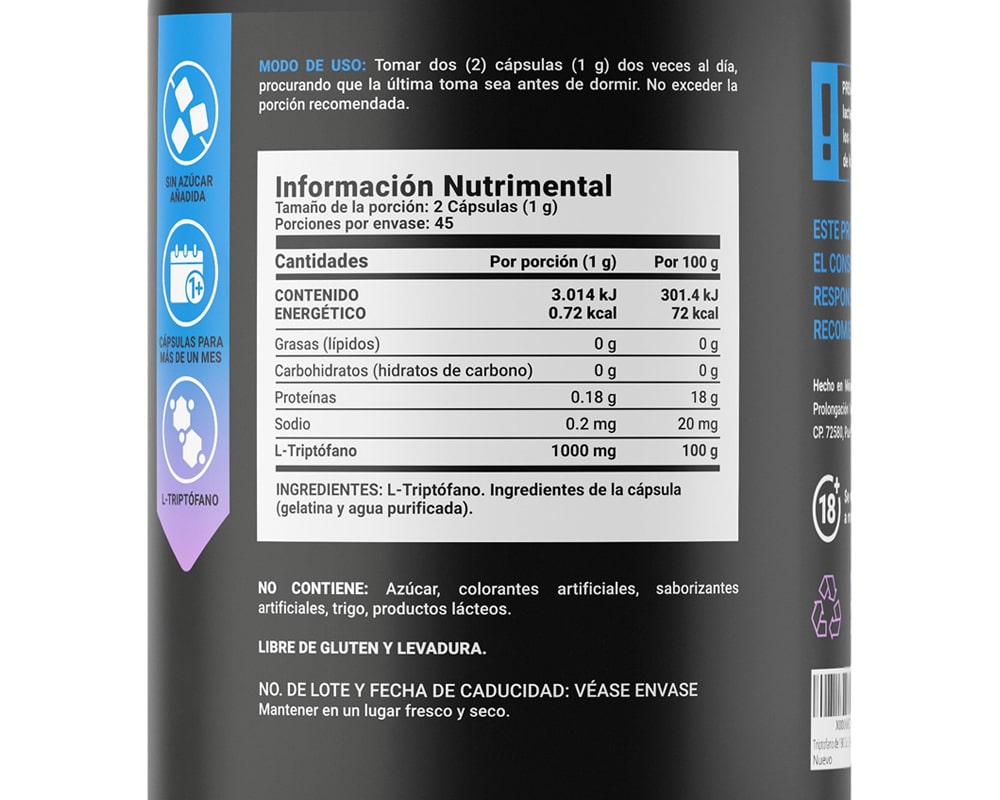 Ingredientes del Pure Tryptophan B Life Mejora la función cognitiva Reduce la fatiga