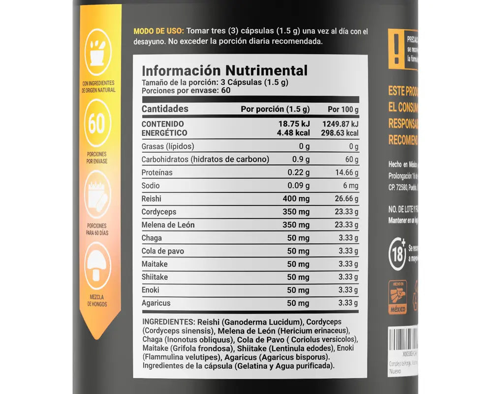 Ingredientes Mushroom Blend B Life Mejora el sistema inmunológico Aumenta la energía y reduce la fatiga