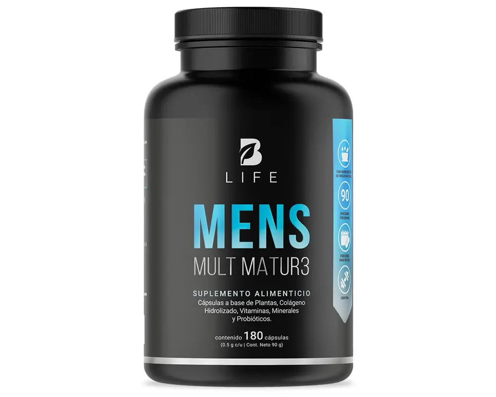 Beneficios Mens Mult Matur3 B Life | Multivitamínico para Hombre +40 Apoya la salud cardiovascular Fortalece los huesos y articulaciones Mejora la energía y vitalidad