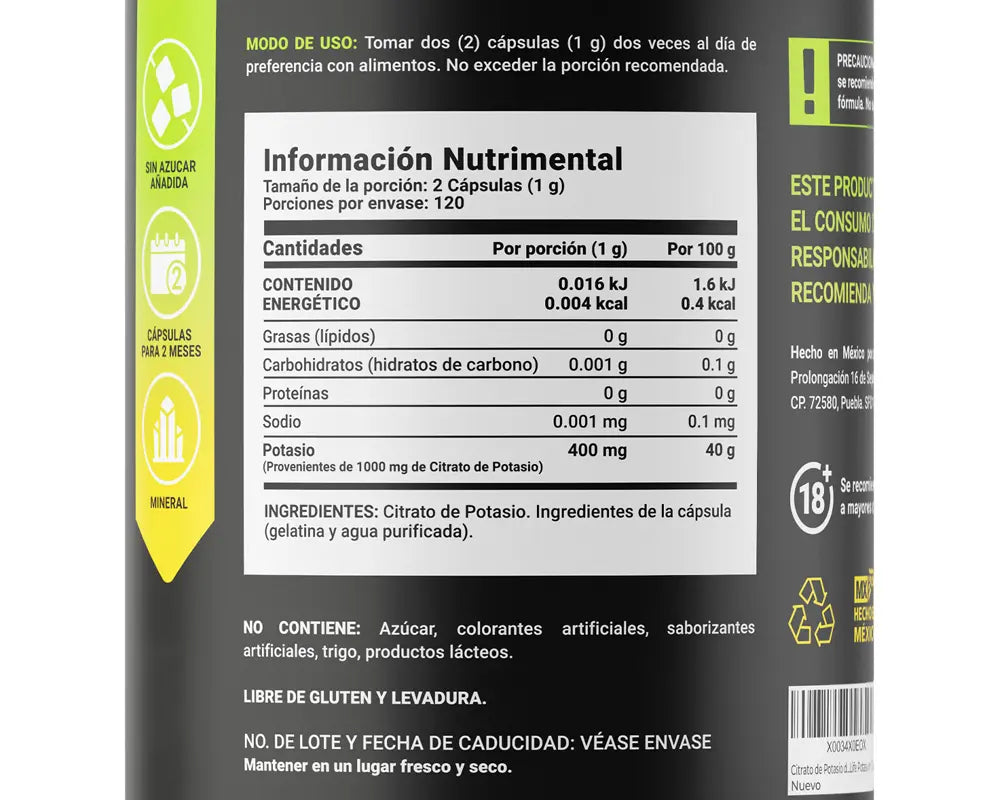 Beneficios Potassium Citrate B Life | Citrato de Potasio, mejora la salud del corazón y los huesos