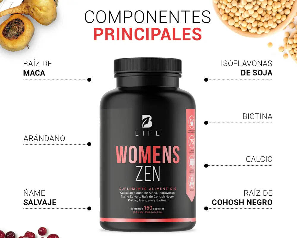 Ingredientes  del Womens Zen B Life Promueve el bienestar interior Equilibrio hormonal
