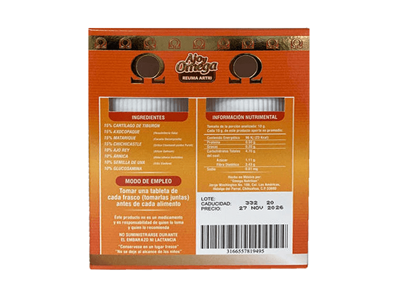 Ajo y Omega Reuma Artri modo de empleo, ingredientes y beneficios