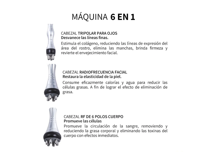 Máquina Ultrasónica de Radiofrecuencia para Cavitación 6 en 1 instrumentos
