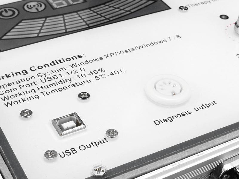 Detalles técnicos del Analizador Cuántico de Resonancia Magnética con Terapia de Masaje (TENS)