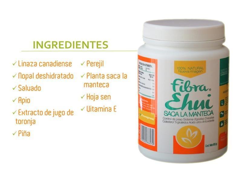 Ingredientes de Fibra Ehui Saca La Manteca Polvo 600grs.