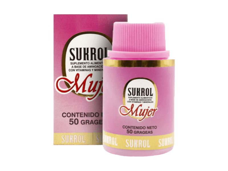 Sukrol Mujer - Tienda Naturista Pronapresa - Actividad sexual, arginina, Arteriosclerosis, Cerebro, Complementos Alimenticios, concentracion, Energia, Estres, Fósforo, L-Arginina, Lecitina de soya, Magnesio, Mujer, Piel, Salud mental, Suplementos Alimenticios, Vitamina B1 (Tiamina), Vitamina B12 (Cianocobalamina), Vitamina B3, Vitamina C, Vitamina C (Ácido Ascórbico), Vitamina E, Zinc, ácido fólico