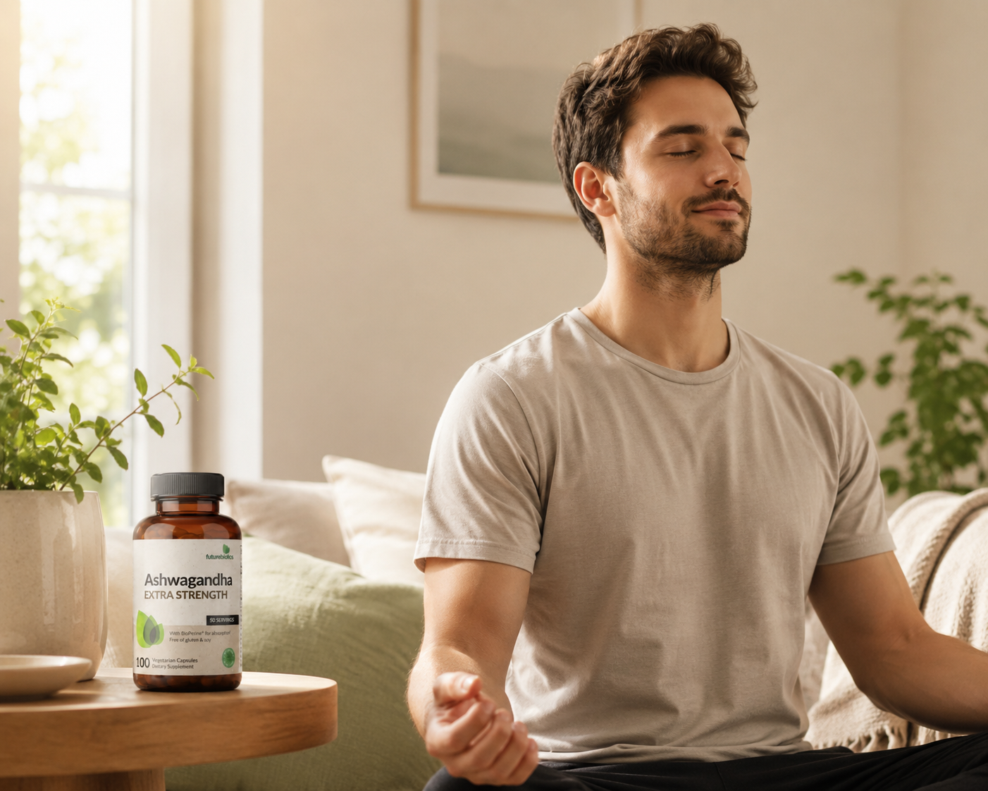 relax con Ashwagandha Extra Strength Futurebiotics para el estrés