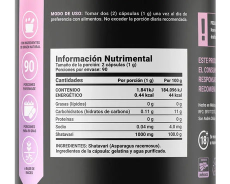 Ingredientes Pure Shavatari B Life Contribuye a mantener la energía y vitalidad