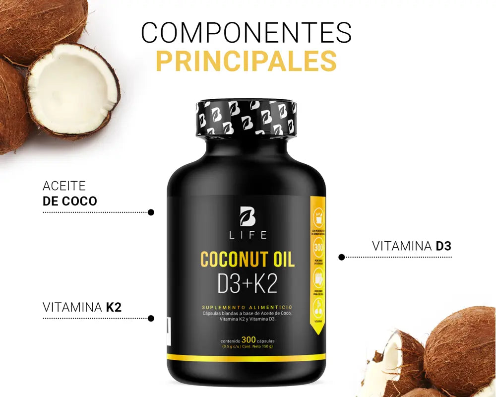 Ingredientes del Coconut Oil D3+K2 B Life | Aceite de Coco, Vitamina D3 y K2