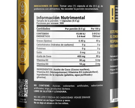 Ingredientes y beneficios del Coconut Oil D3+K2 B Life | Aceite de Coco, Vitamina D3 y K2