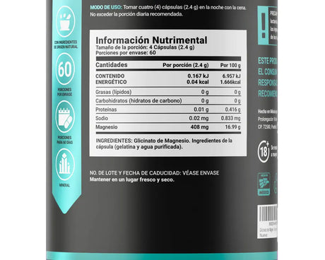 Ingredientes del Glycinate Mag B Life | Glicinato de Magnesio 