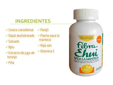 Ingredientes de Fibra Ehui Saca la manteca Reforzada 100 Cápsulas