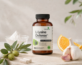 ingredientes de L-Lysine Defense Vitamina C, Zinc, extracto de Hoja de Olivo y extracto de Ajo.