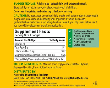 Magnesium 400 mg Nature Made Producción de energía celular