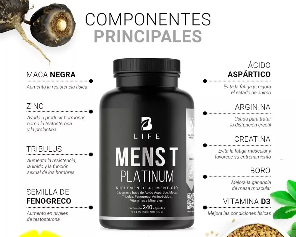Ingredientes y beneficios del Mens T Platinum B Life | Precursor de Testosterona para Hombres al mejor precio