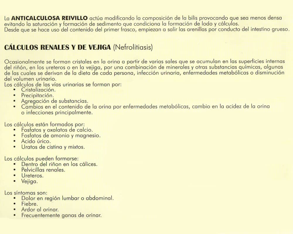 Tratamiento Anticalculosa Reivillo (Tomas)