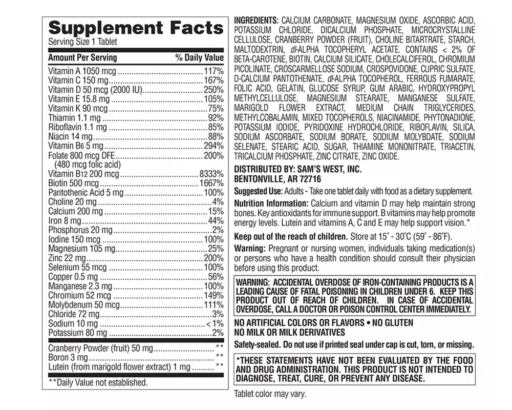 Advanced Women's 50+ Multivitamin Member's Mark Mejora la salud ósea Salud ocular